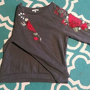 Rose embroidered crew neck sweatshirt